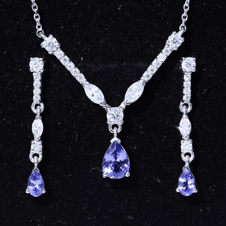 Tanzanite and Moissanite Drop Necklace Earrings Set