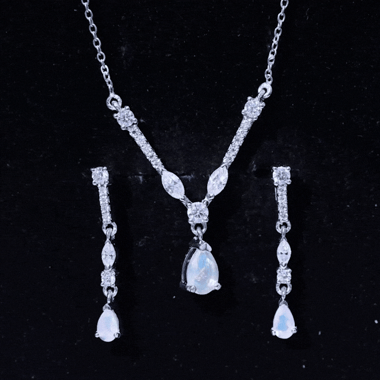 Natural Ethiopian Opal and Moissanite Teardrop Jewelry Set