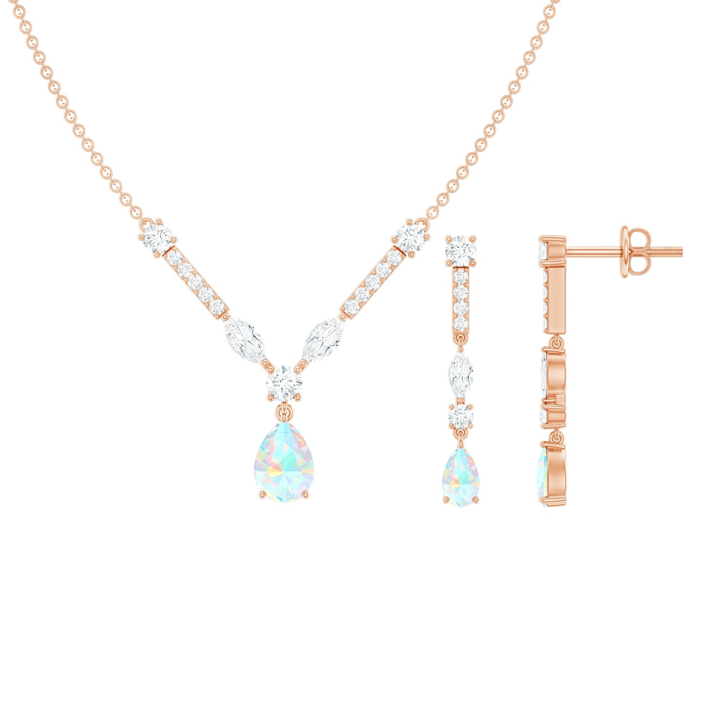 Natural Ethiopian Opal and Moissanite Teardrop Jewelry Set