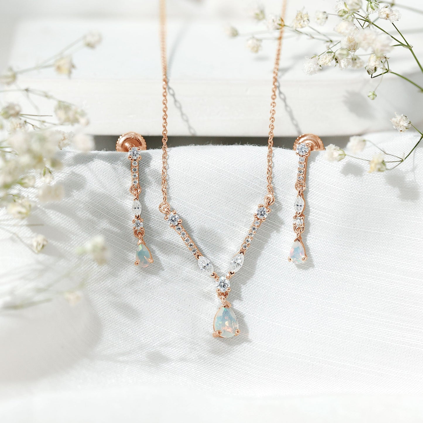 Natural Ethiopian Opal and Moissanite Teardrop Jewelry Set