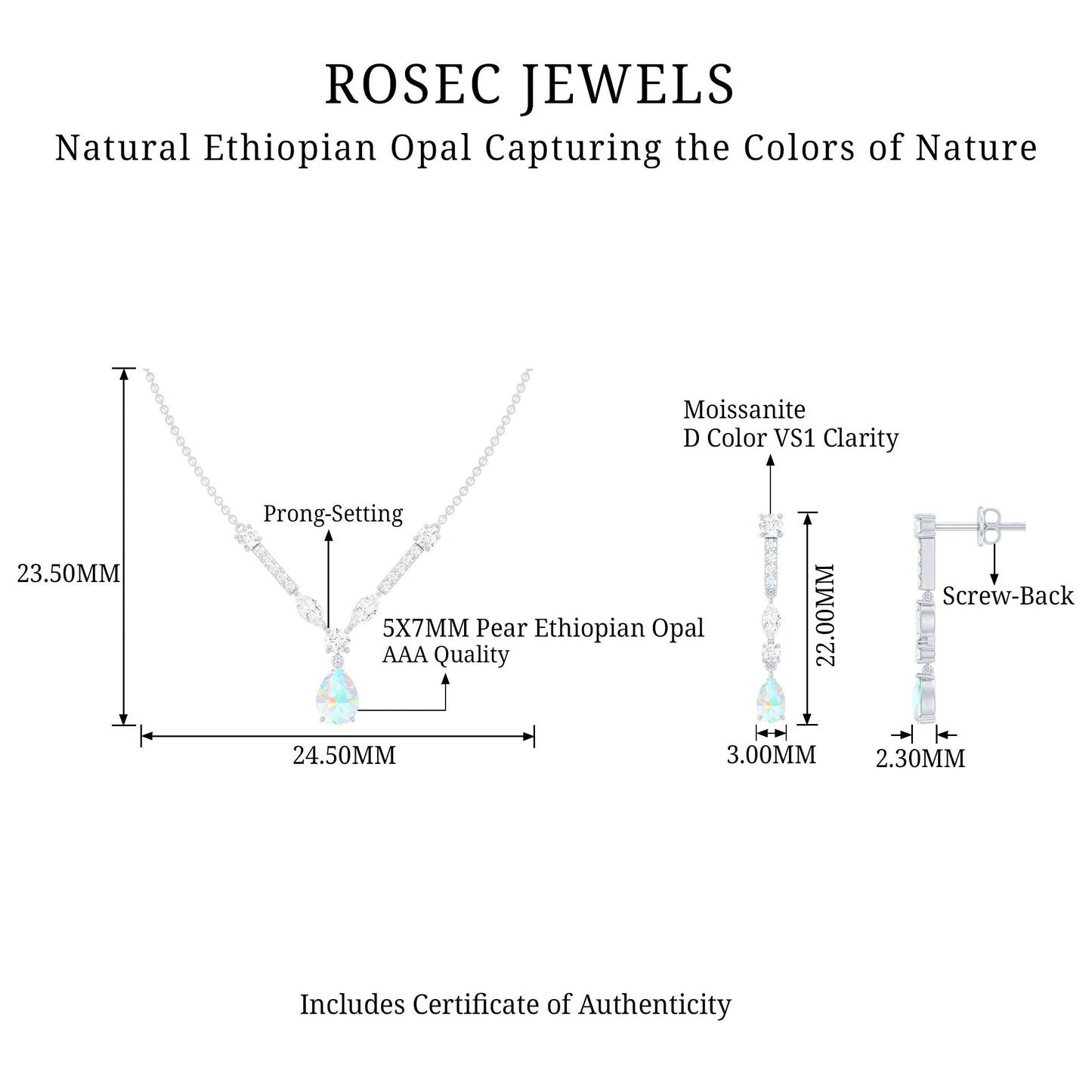 Natural Ethiopian Opal and Moissanite Teardrop Jewelry Set