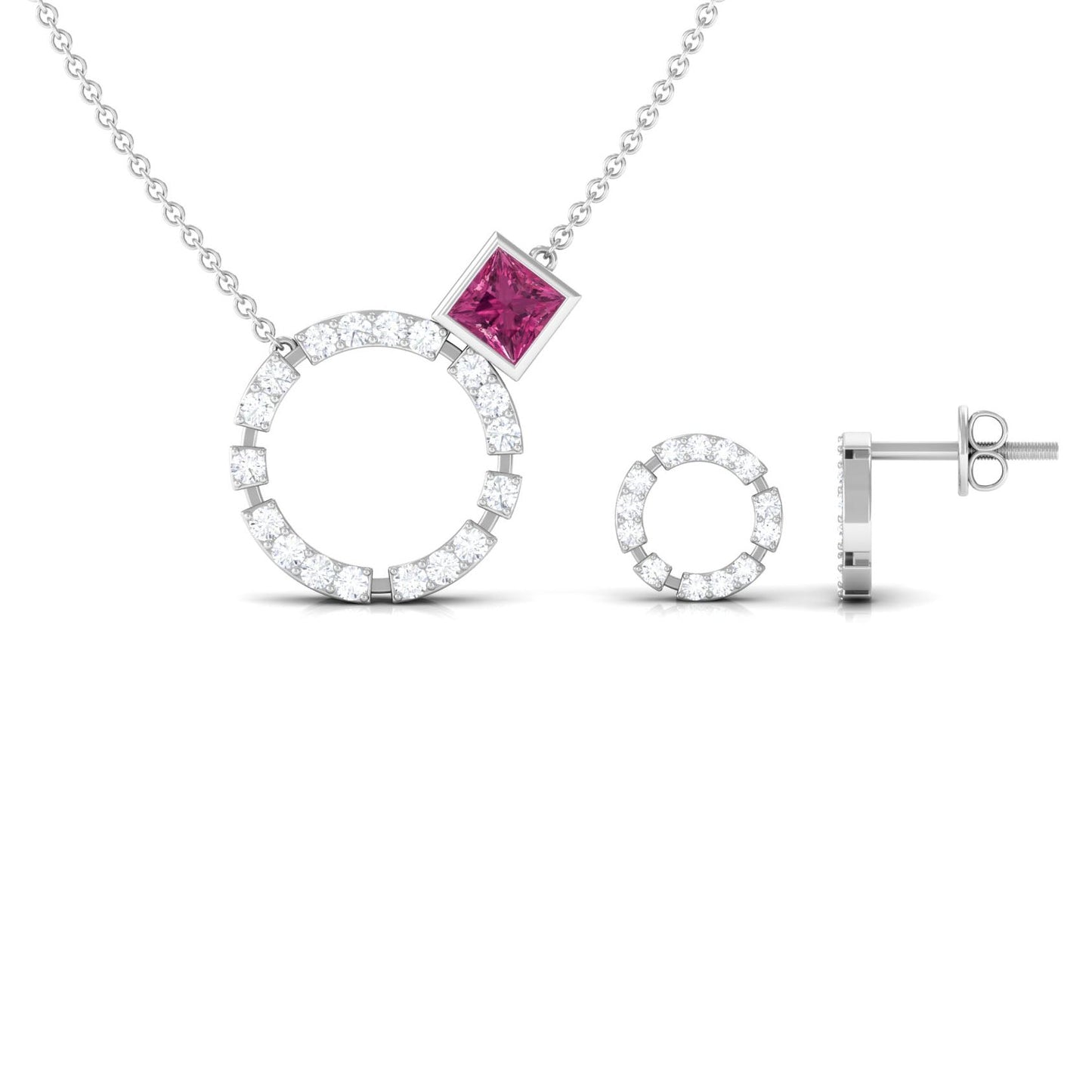 Pink Tourmaline and Diamond Eternity Jewelry Set