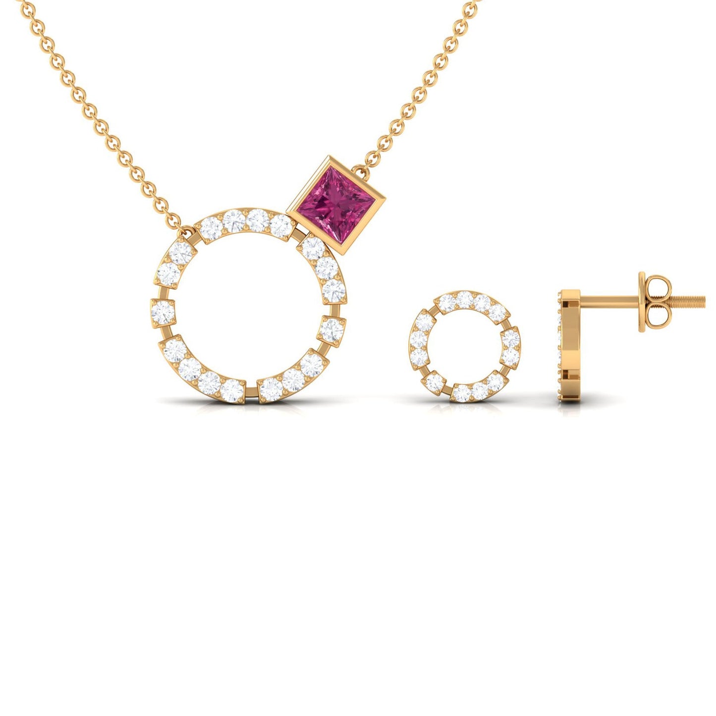 Pink Tourmaline and Diamond Eternity Jewelry Set