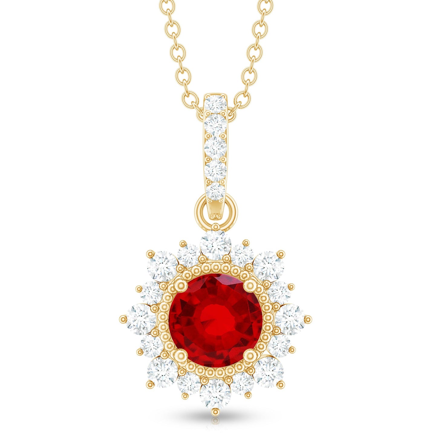 1.3 Carat Round Lab Created Ruby Bridal Necklace with Diamond Halo