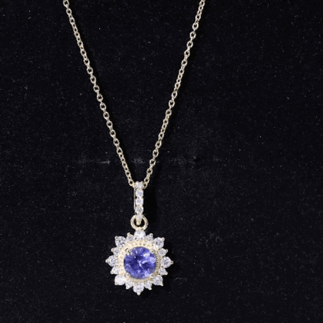 Round Tanzanite Bridal Necklace with Diamond Accent Bail