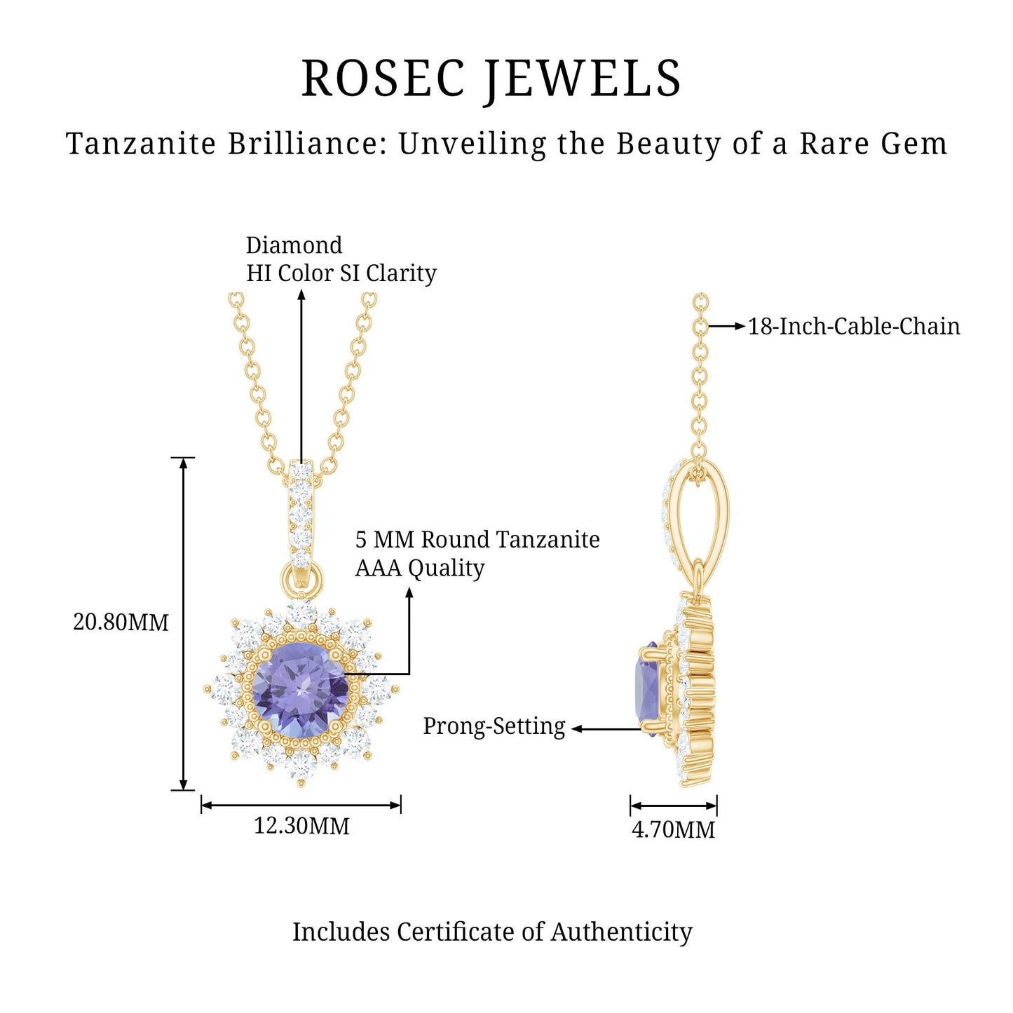 Round Tanzanite Bridal Necklace with Diamond Accent Bail