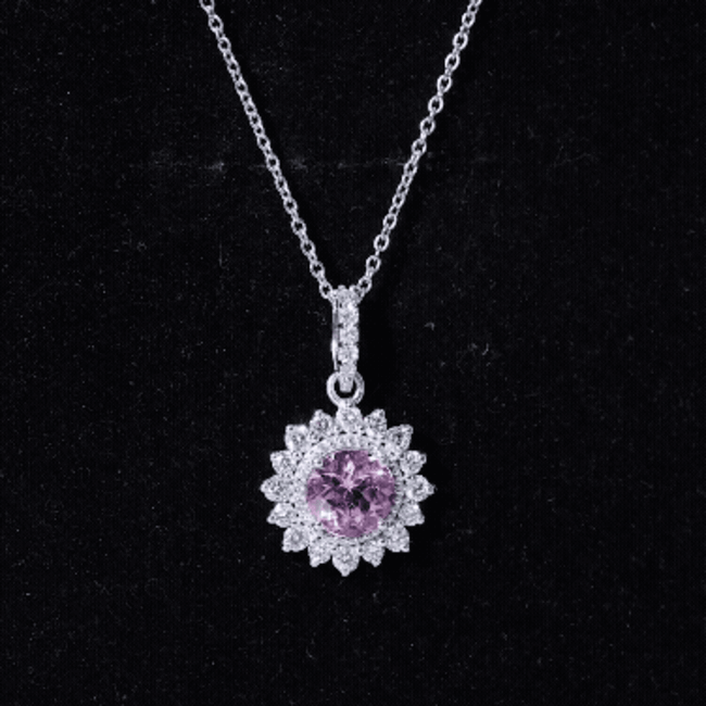 Natural 1.2 Carat Round Pink Tourmaline and Diamond Halo Pendant