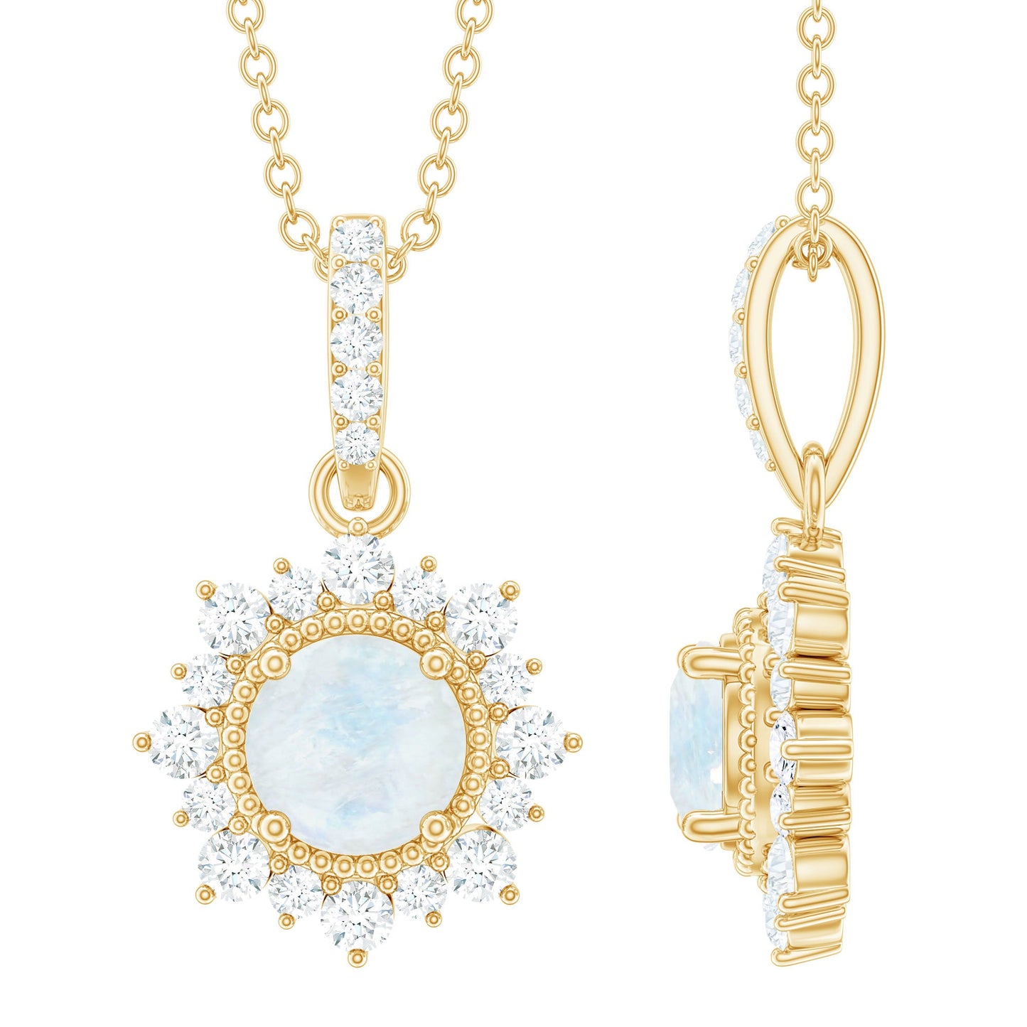 0.3 Carat Round Moonstone Halo Pendant with Diamond Bail