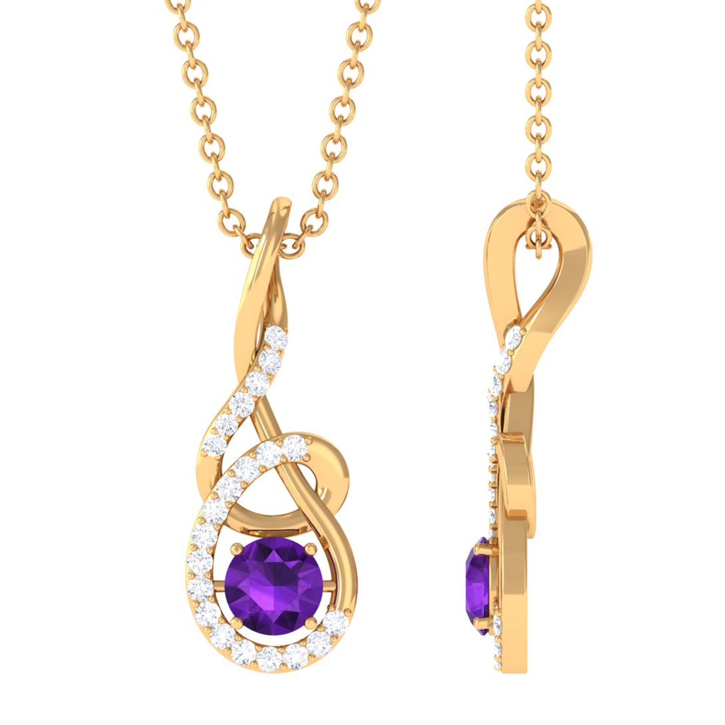 Designer Amethyst and Diamond Teardrop Pendant Necklace