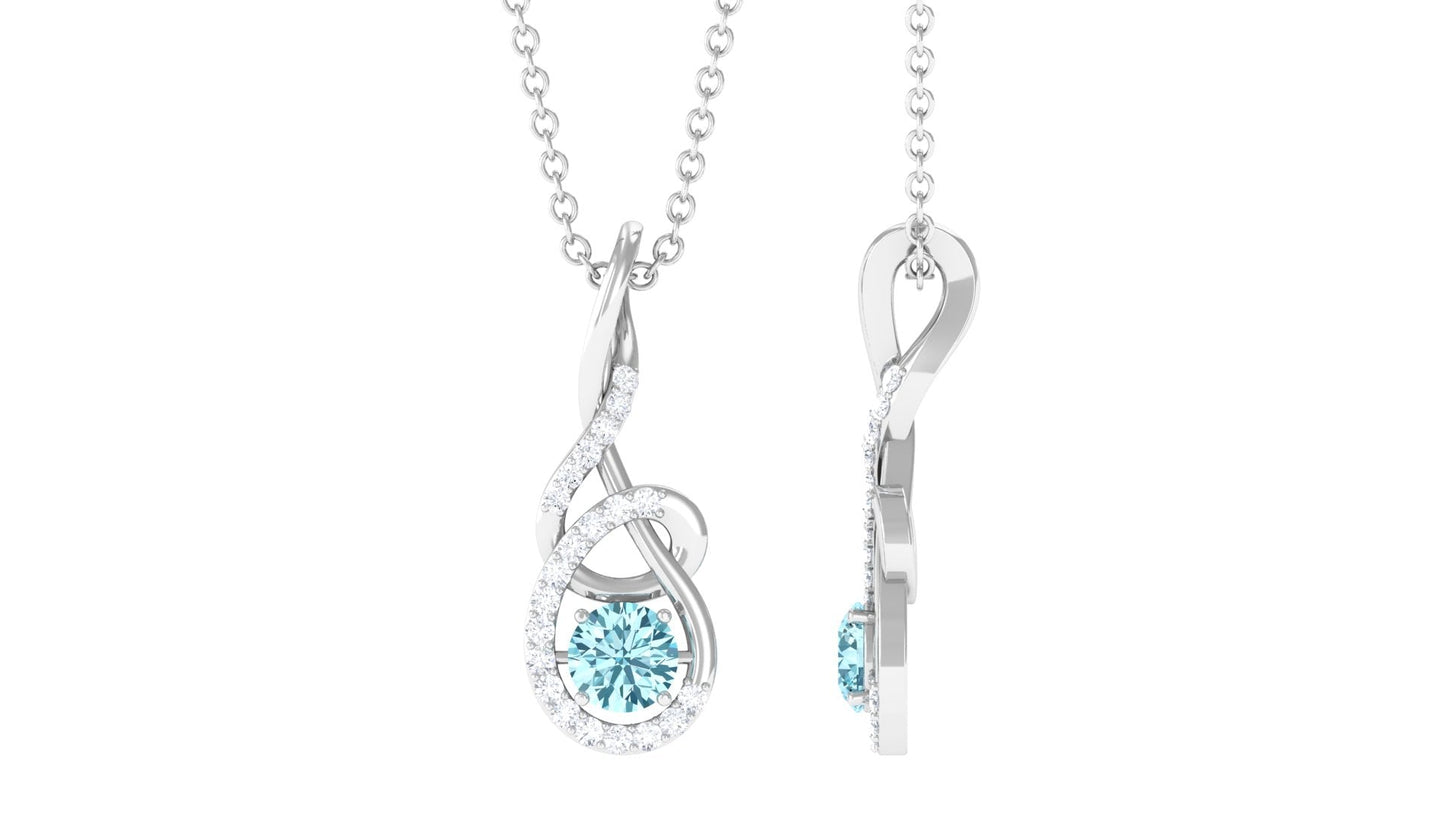 Natural 0.8 Carat Aquamarine Twisted Pendant Necklace with Diamond