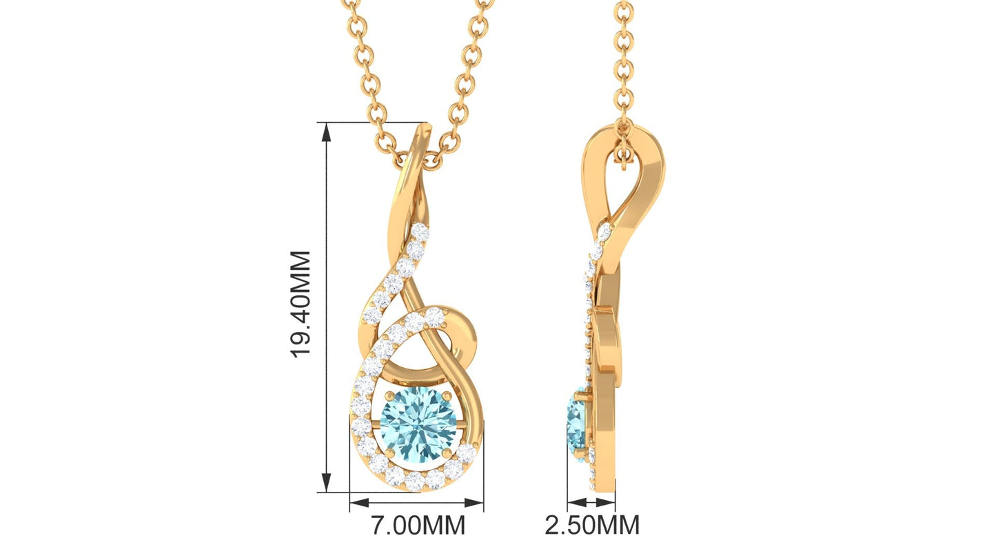 Natural 0.8 Carat Aquamarine Twisted Pendant Necklace with Diamond