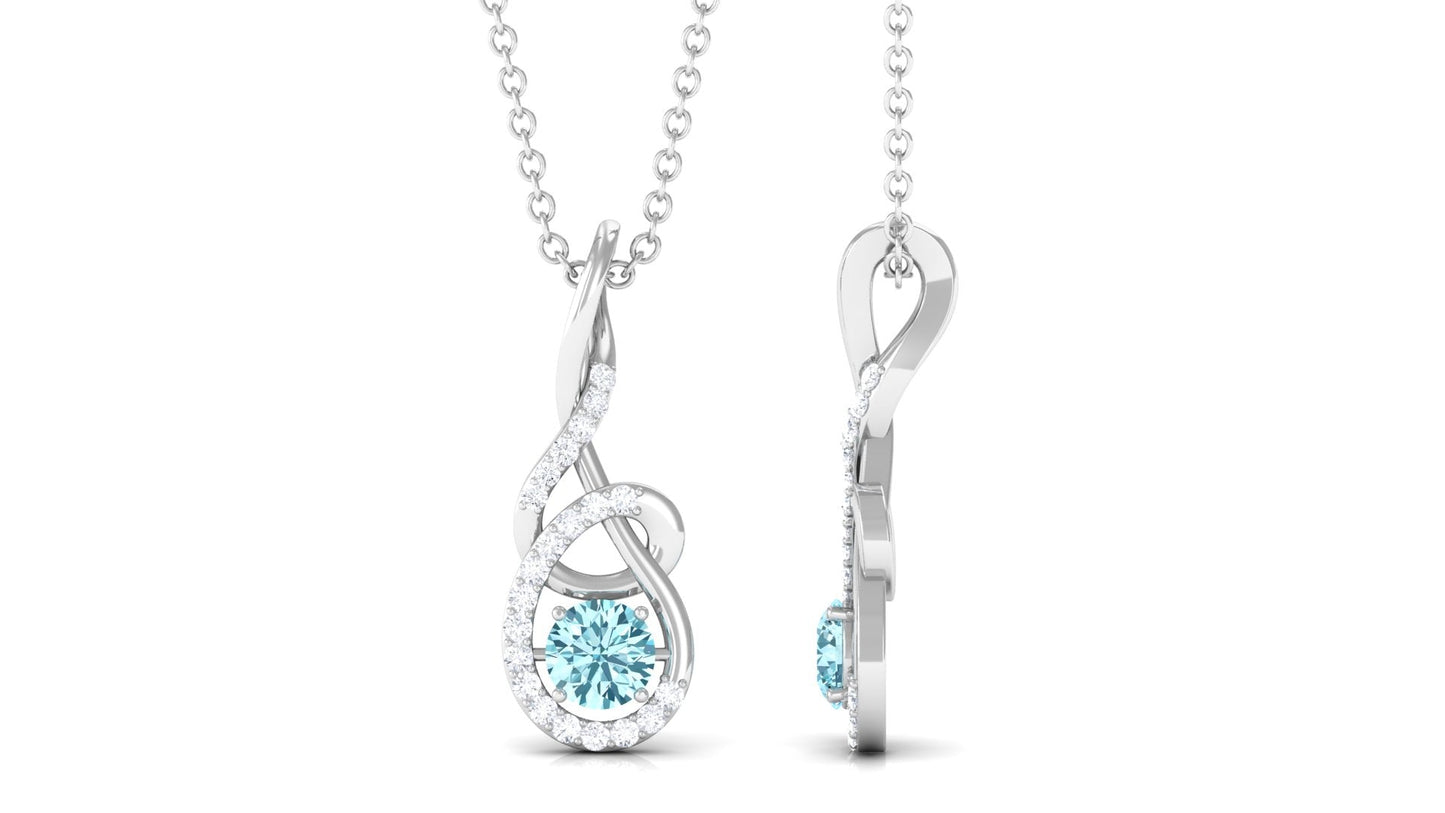 Natural 0.8 Carat Aquamarine Twisted Pendant Necklace with Diamond