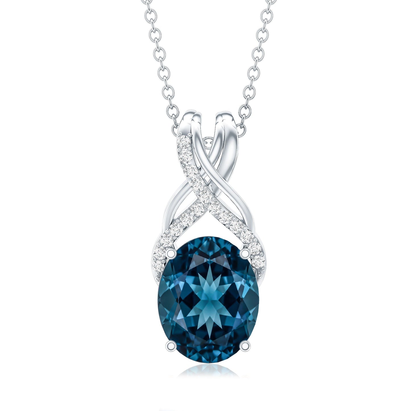 2.5 Carat Oval London Blue Topaz Solitaire Necklace with Diamond Twisted Bail