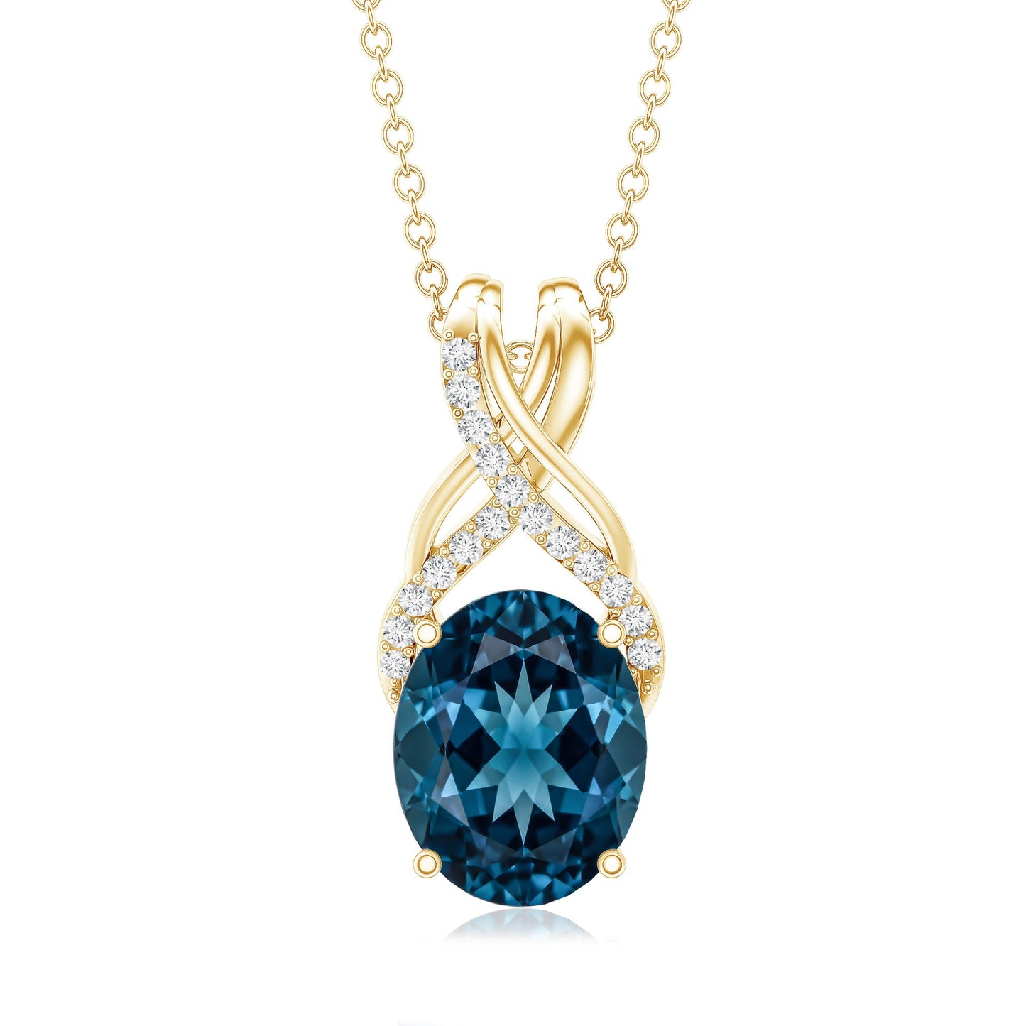 2.5 Carat Oval London Blue Topaz Solitaire Necklace with Diamond Twisted Bail