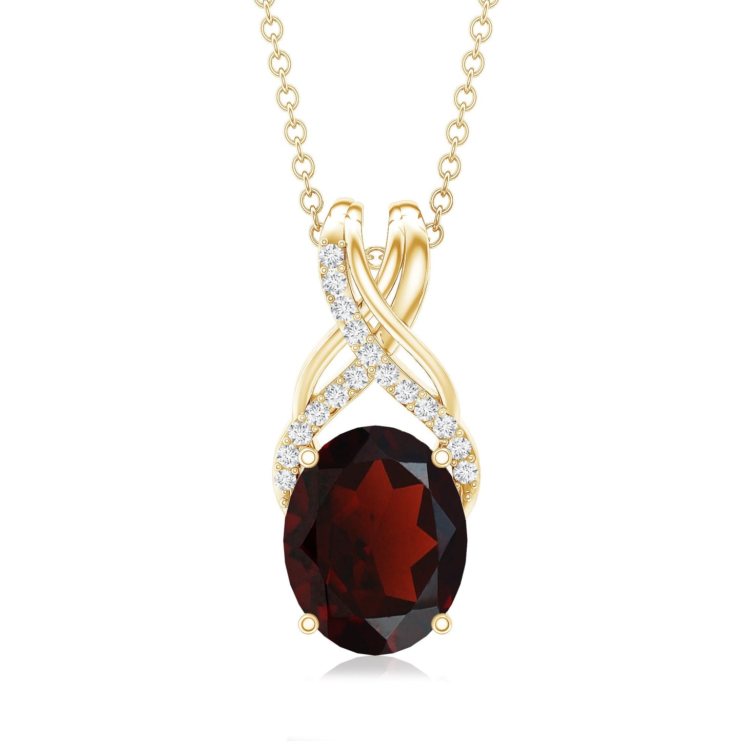 3.6 Carat Oval Shape Garnet Solitaire Twisted Bail Pendant Necklace with Diamond