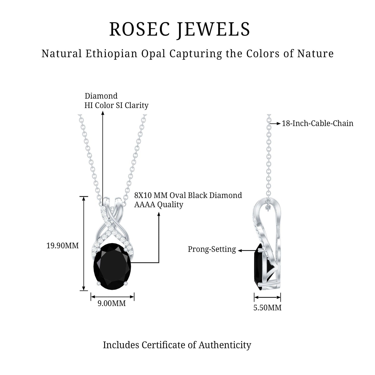4 Carat Oval Lab Created Black Diamond Infinity Necklace With Chain
