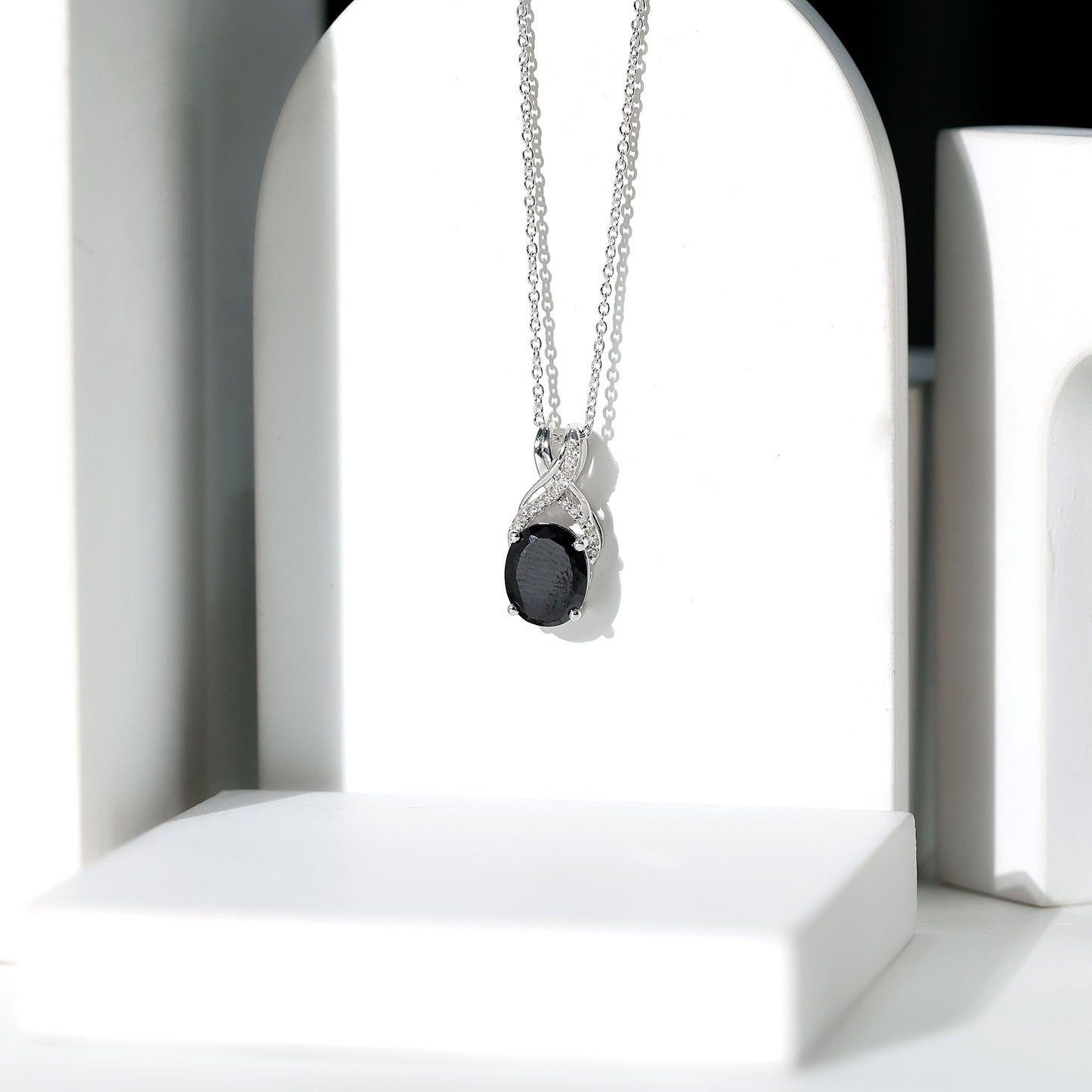 4 Carat Oval Lab Created Black Diamond Infinity Necklace With Chain