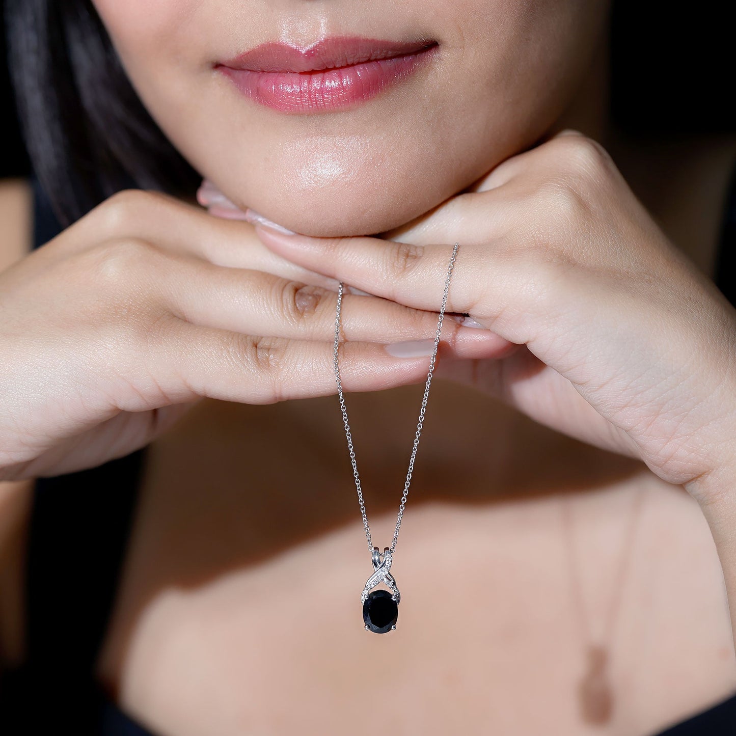 4 Carat Oval Lab Created Black Diamond Infinity Necklace With Chain