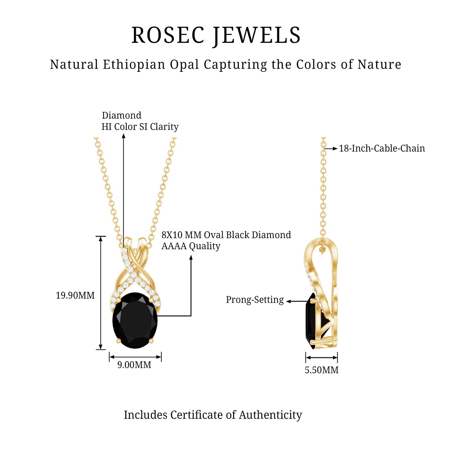 4 Carat Oval Lab Created Black Diamond Infinity Necklace With Chain