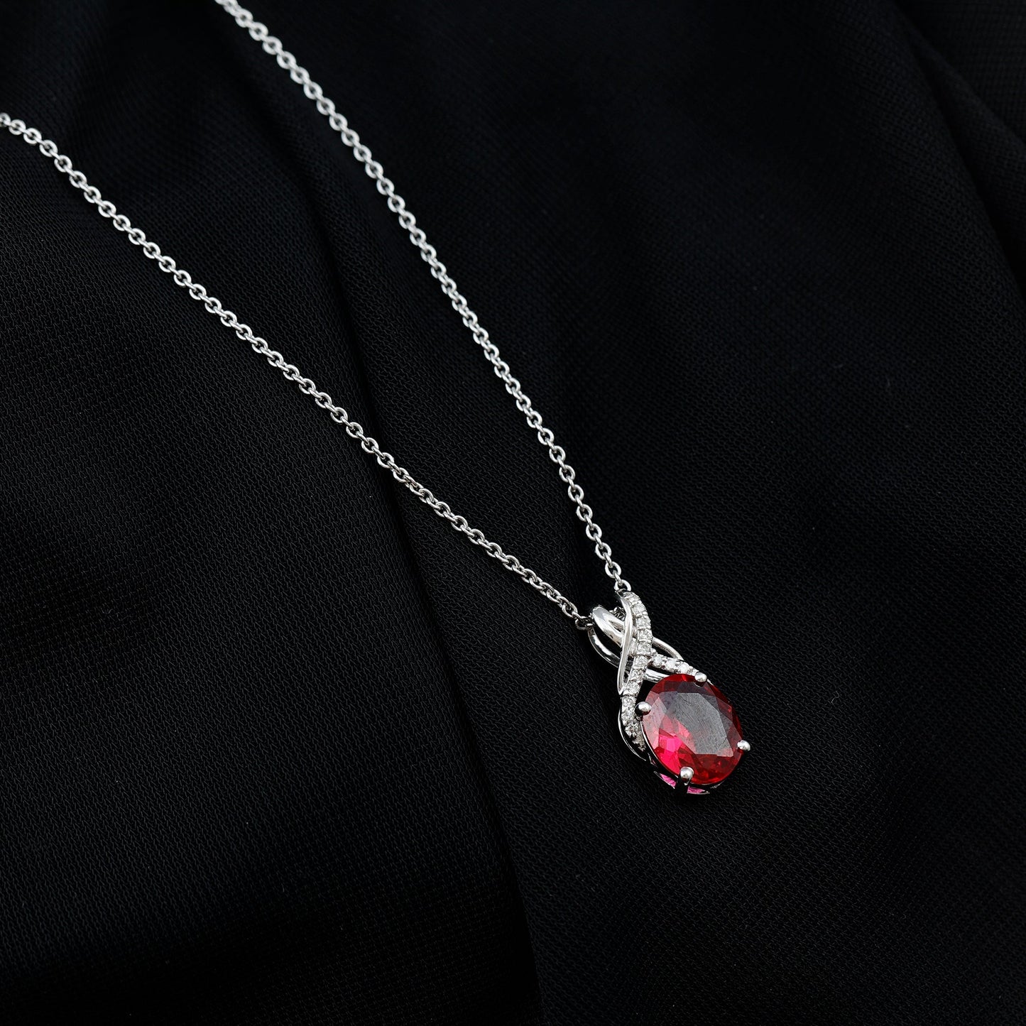 4 Carat Oval Lab Created Ruby Pendant with Diamond Bail