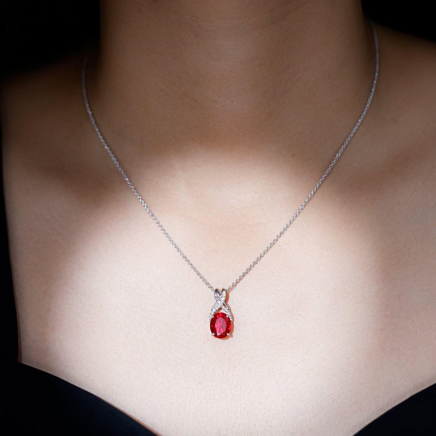 4 Carat Oval Lab Created Ruby Pendant with Diamond Bail