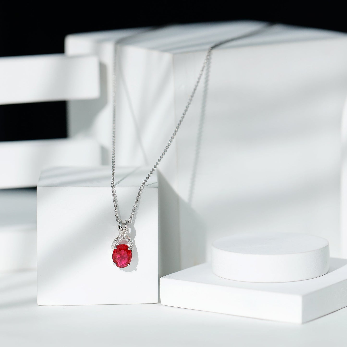 4 Carat Oval Lab Created Ruby Pendant with Diamond Bail