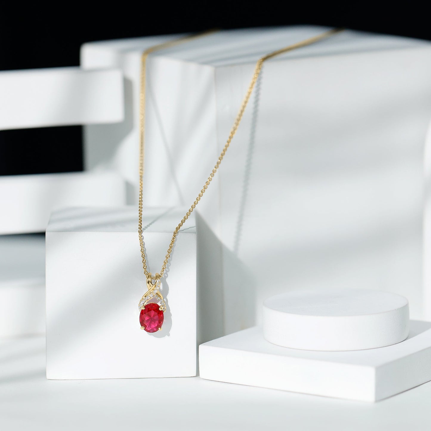 4 Carat Oval Lab Created Ruby Pendant with Diamond Bail