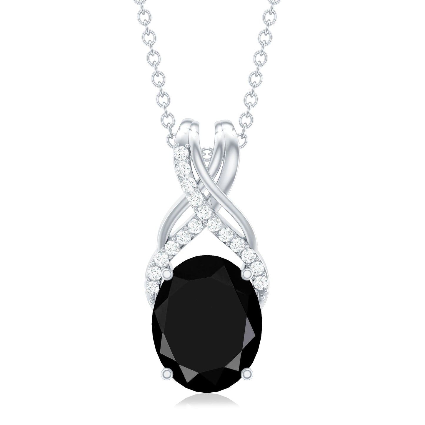 Natural 2.5 Carat Oval Black Onyx Pendant Necklace with Diamond