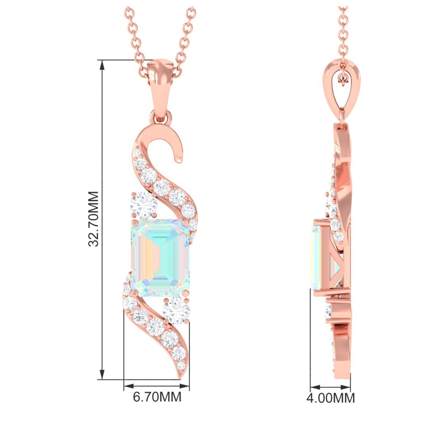 Contemporary 2 Carat Emerald Cut Ethiopian Opal Pendant Necklace with Diamond