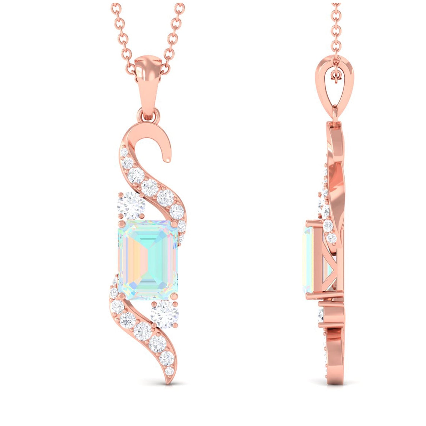 Contemporary 2 Carat Emerald Cut Ethiopian Opal Pendant Necklace with Diamond