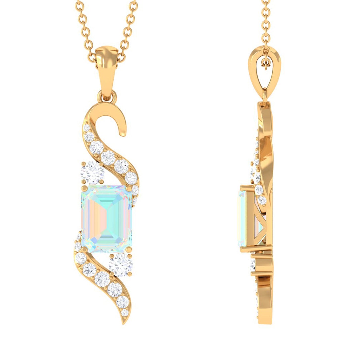 Contemporary 2 Carat Emerald Cut Ethiopian Opal Pendant Necklace with Diamond