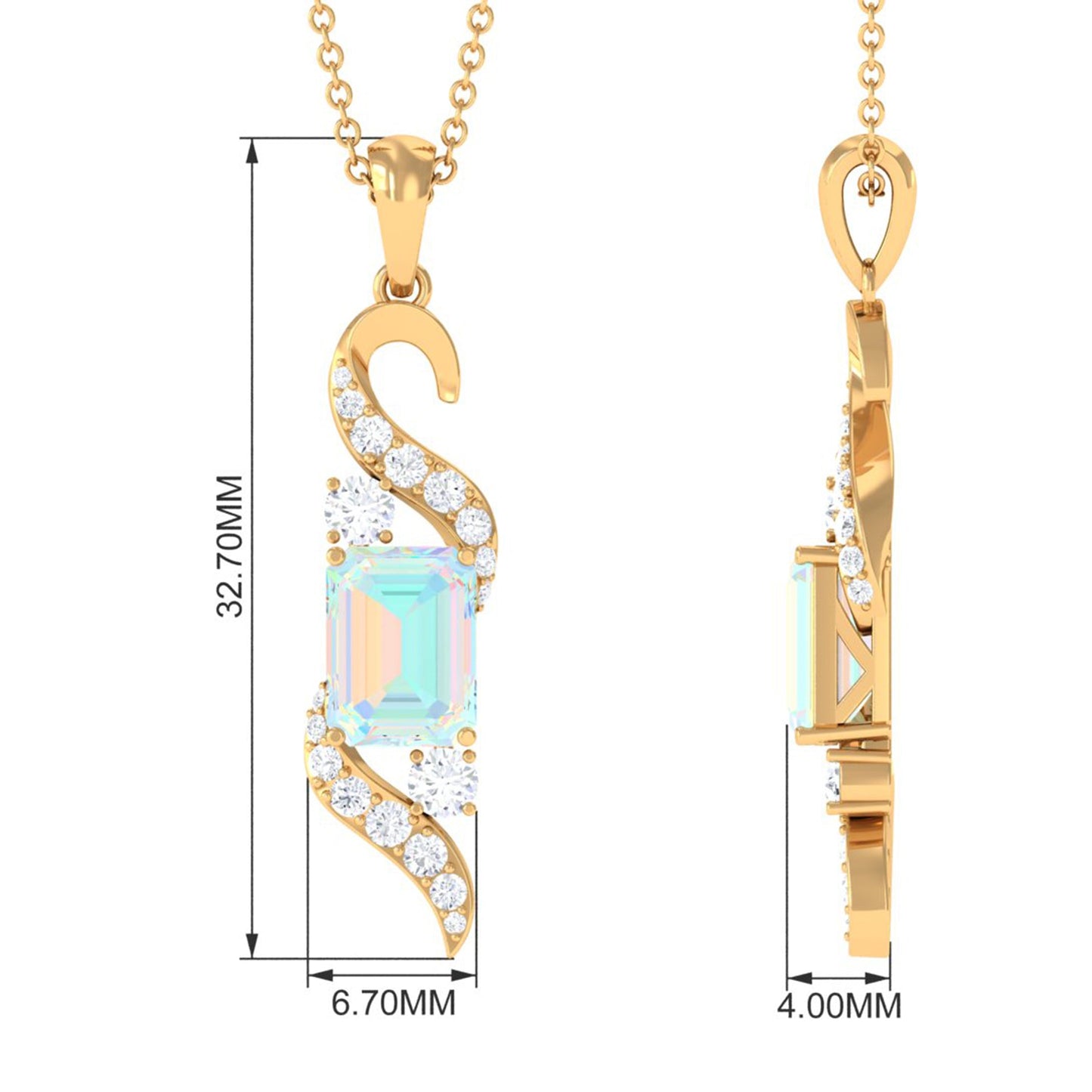 Contemporary 2 Carat Emerald Cut Ethiopian Opal Pendant Necklace with Diamond