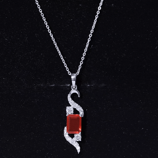 1 Carat Emerald Cut Fire Opal Designer Pendant with Diamond