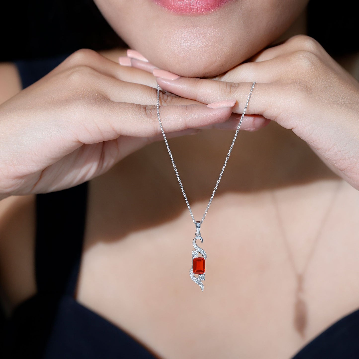 1 Carat Emerald Cut Fire Opal Designer Pendant with Diamond