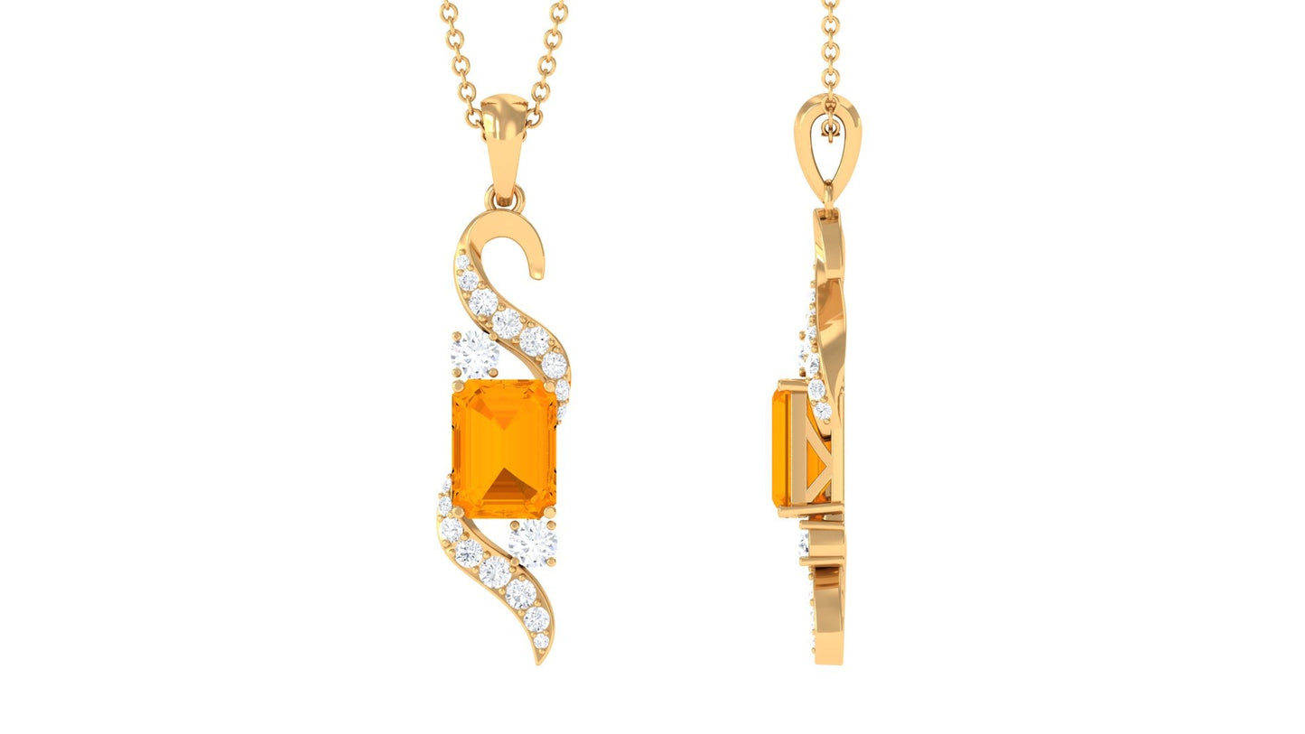 1 Carat Emerald Cut Fire Opal Designer Pendant with Diamond