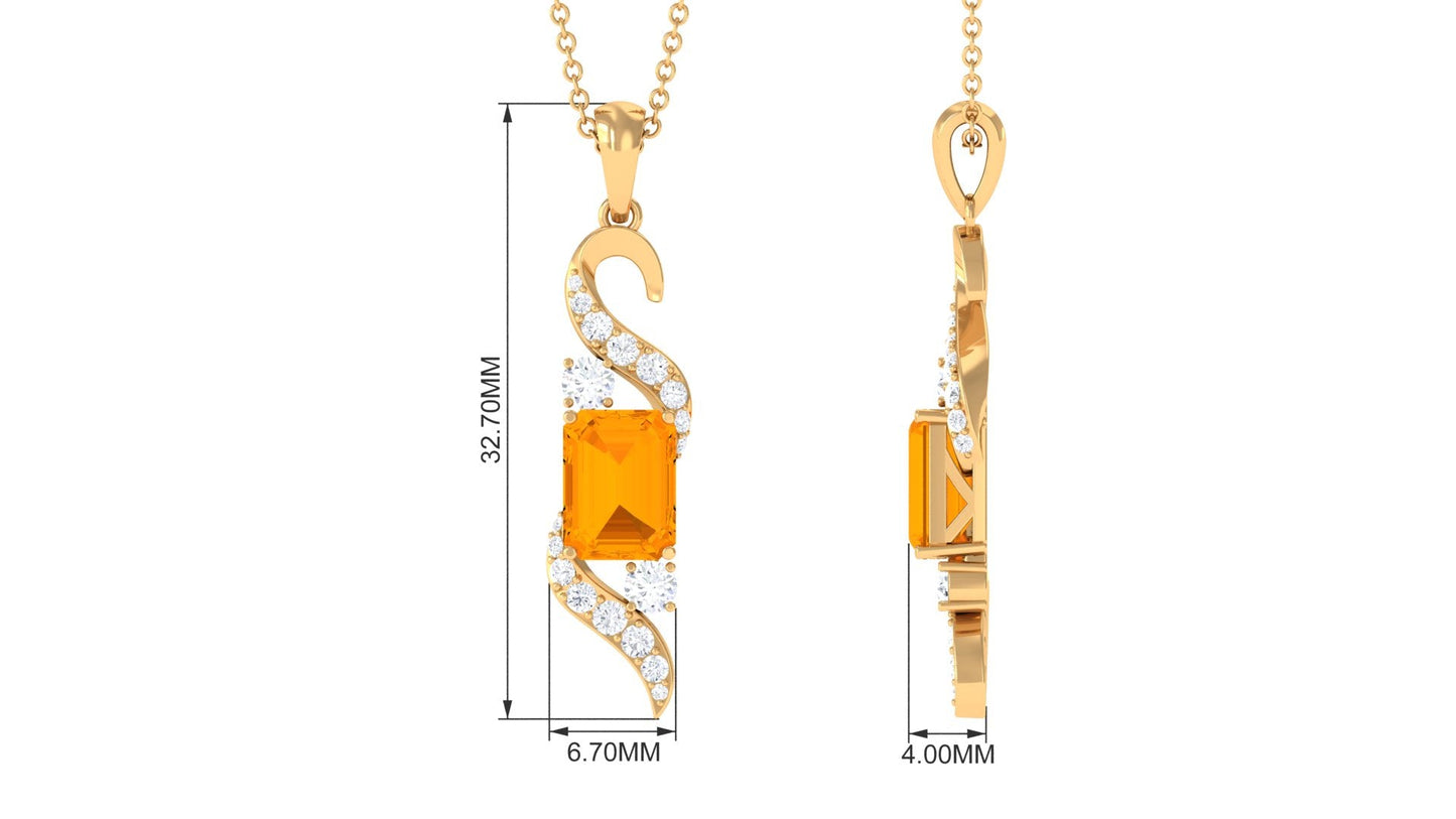 1 Carat Emerald Cut Fire Opal Designer Pendant with Diamond