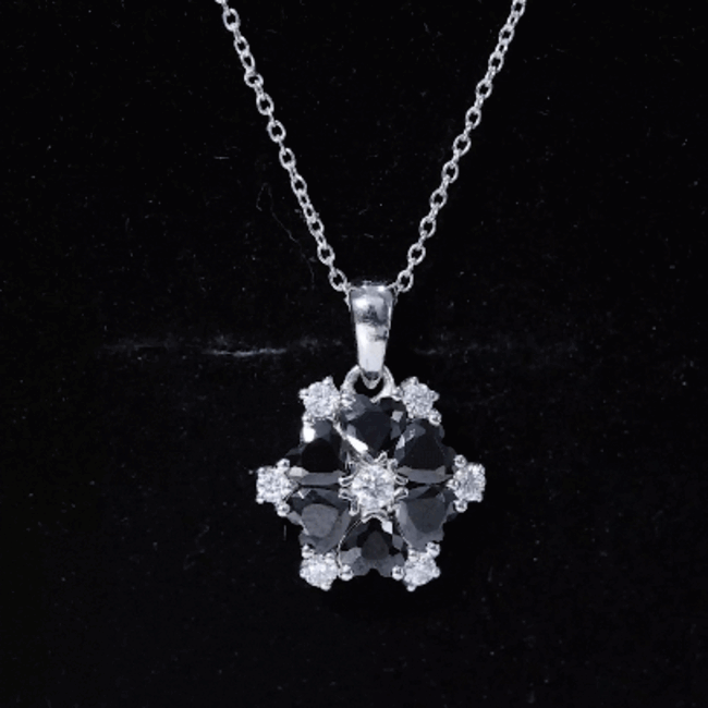 Heart Lab Created Black Diamond Flower Pendant Necklace