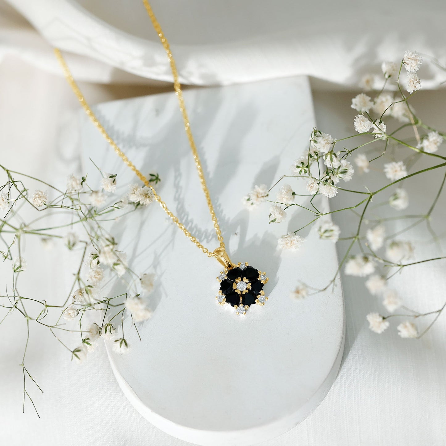 Heart Lab Created Black Diamond Flower Pendant Necklace