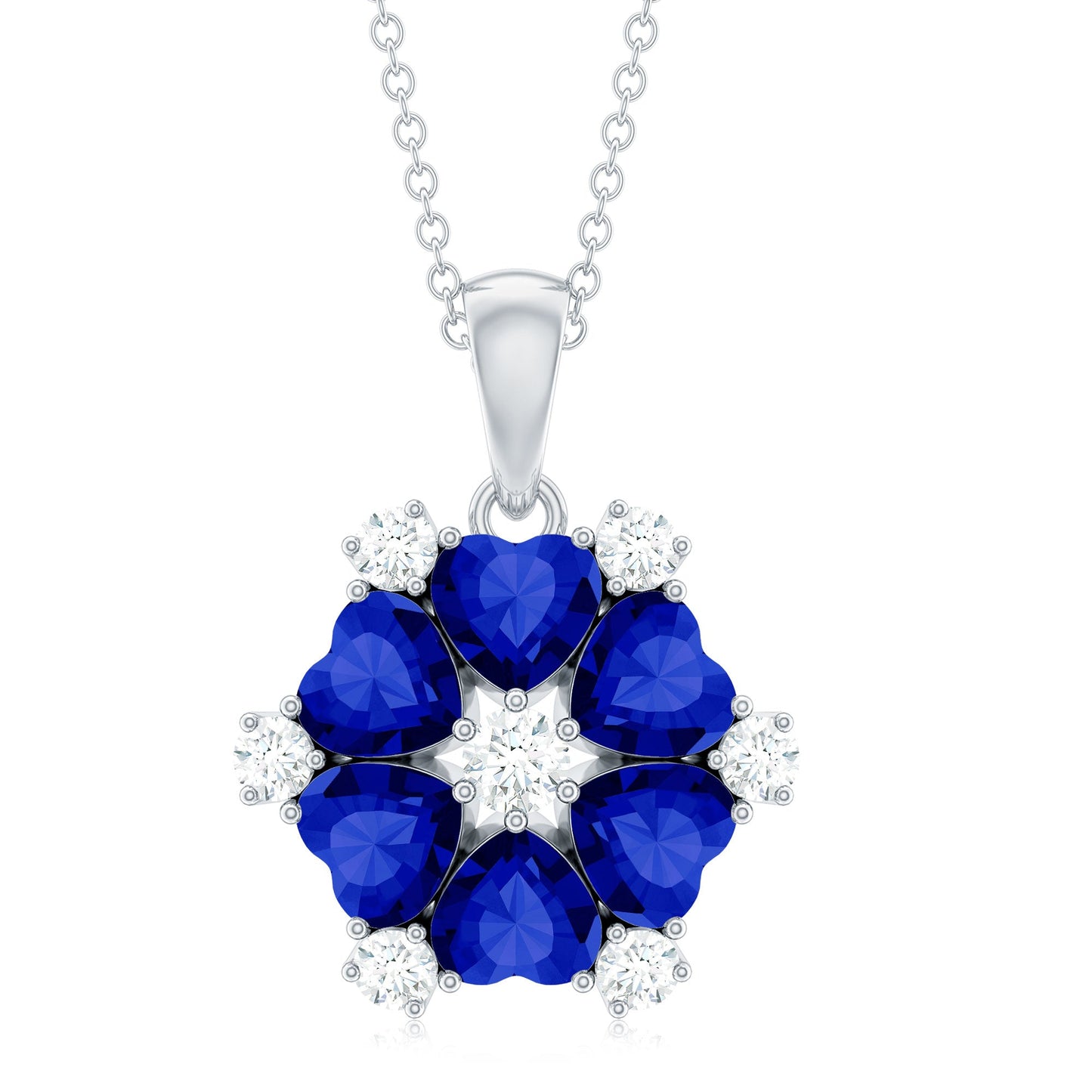 2 Carat Lab Grown Blue Sapphire Heart Pendant Necklace