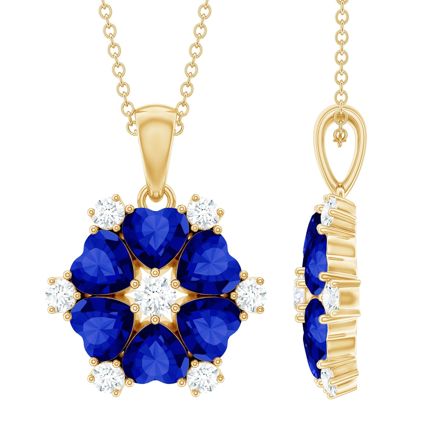 2 Carat Lab Grown Blue Sapphire Heart Pendant Necklace