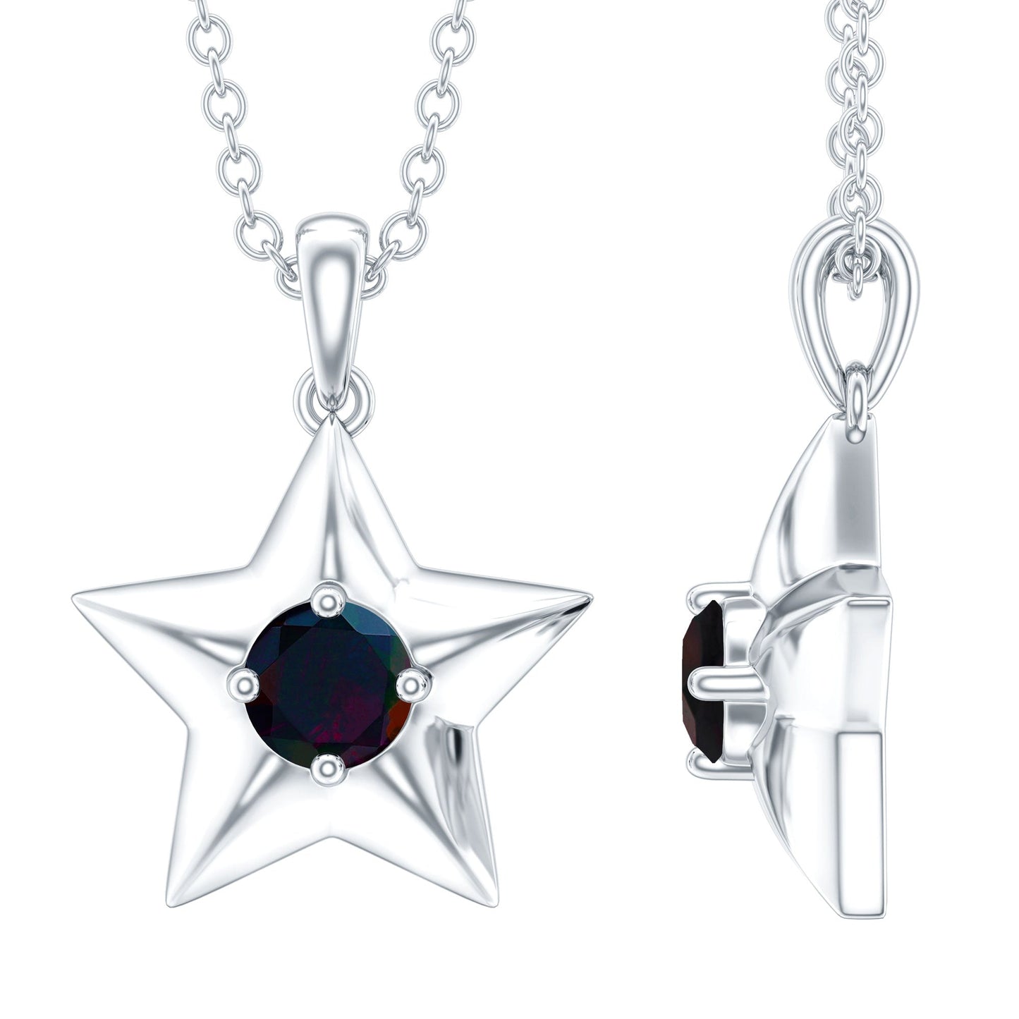 Real Half Carat Black Opal Star Pendant Necklace for Women