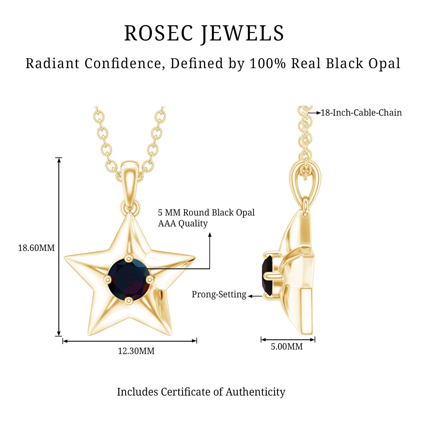 Real Half Carat Black Opal Star Pendant Necklace for Women