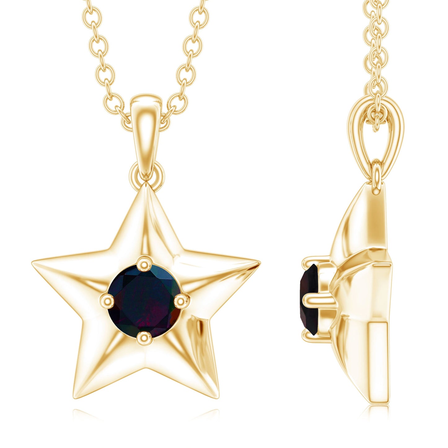 Real Half Carat Black Opal Star Pendant Necklace for Women