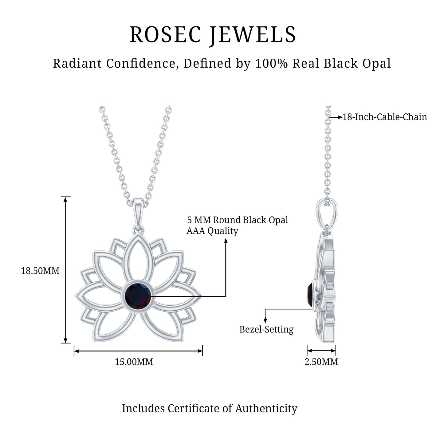 Natural Black Opal Flower Pendant Necklace for Women