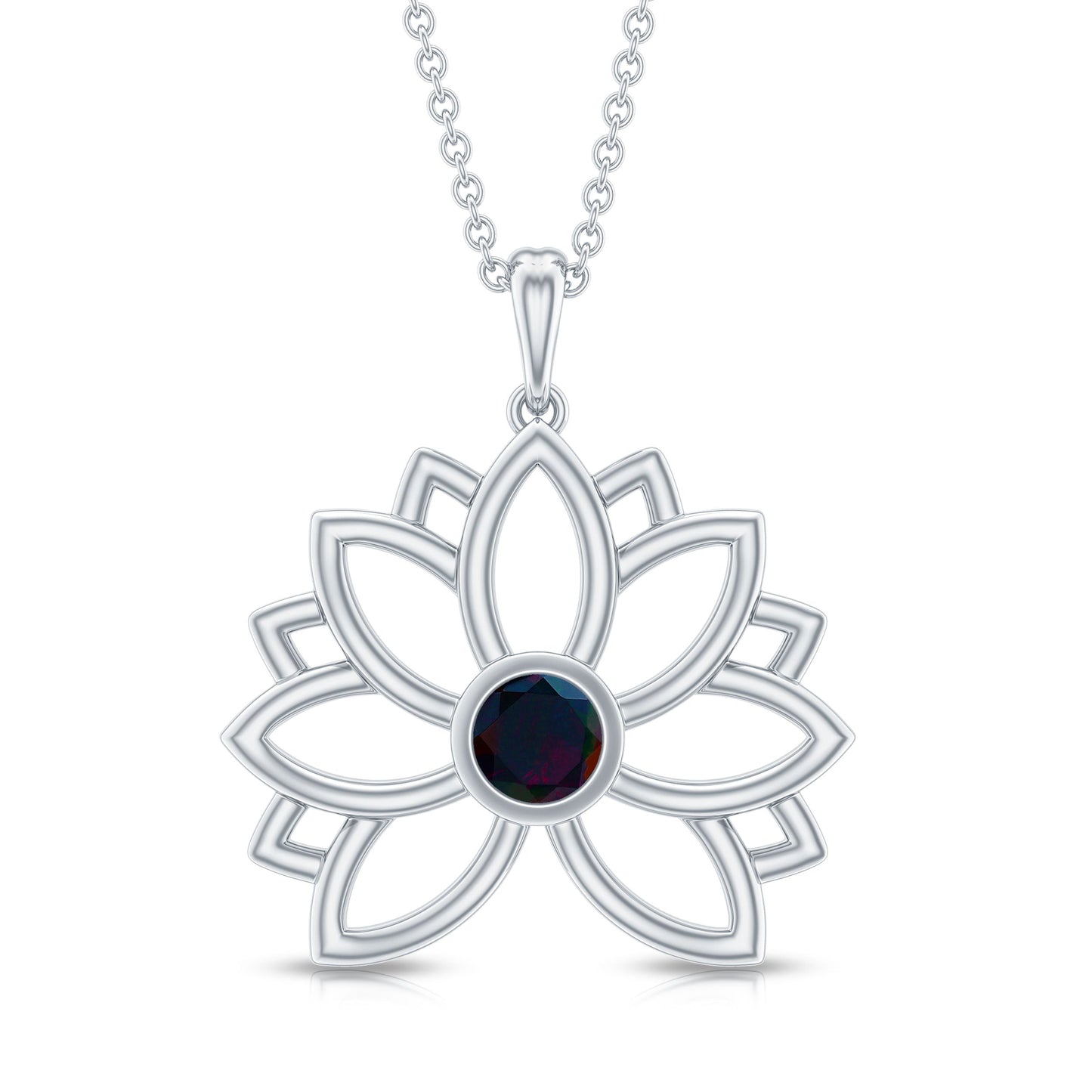 Natural Black Opal Flower Pendant Necklace for Women