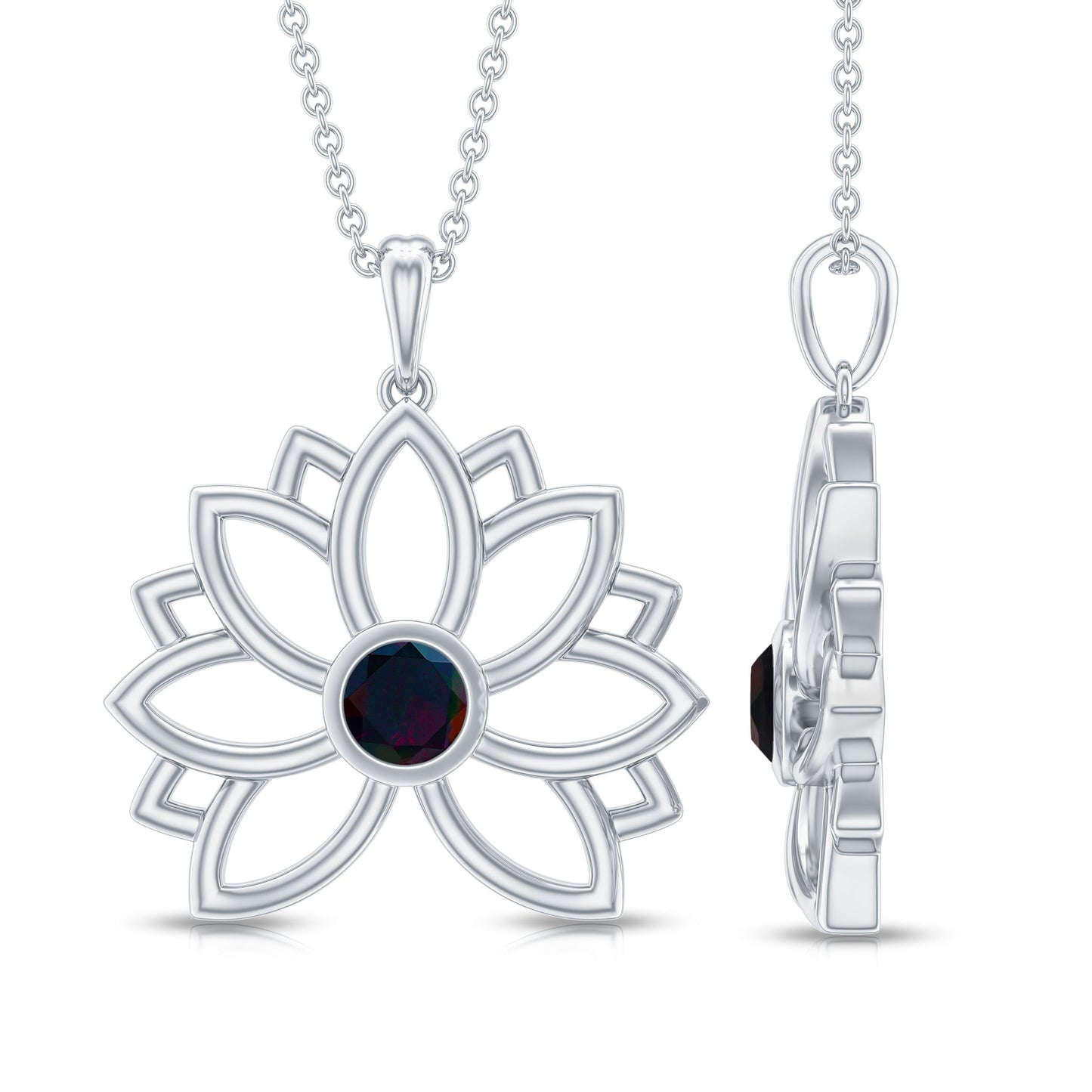 Natural Black Opal Flower Pendant Necklace for Women