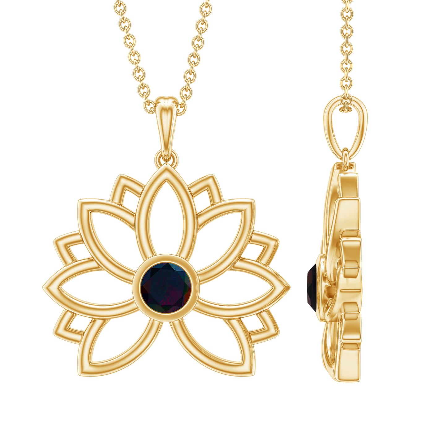 Natural Black Opal Flower Pendant Necklace for Women