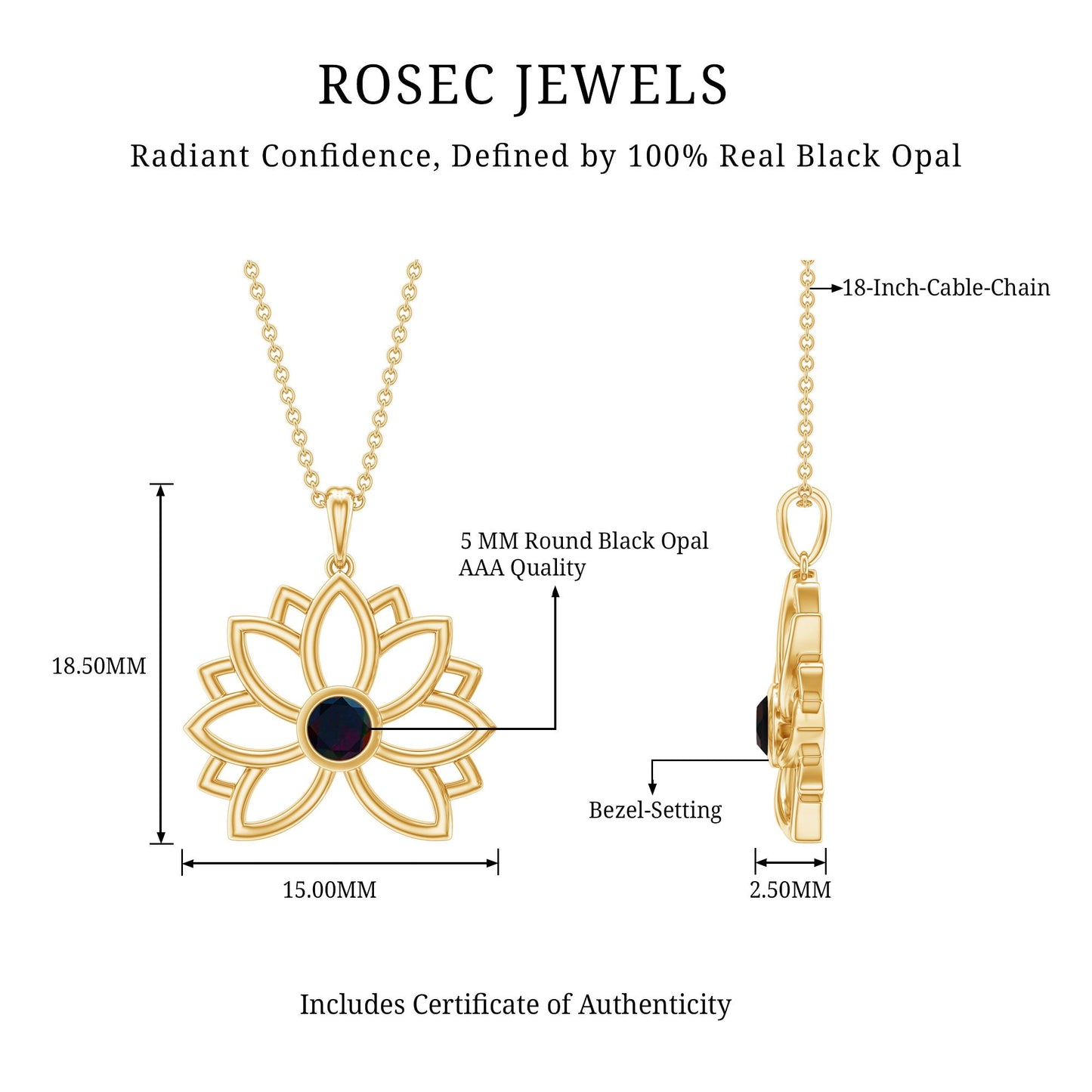 Natural Black Opal Flower Pendant Necklace for Women