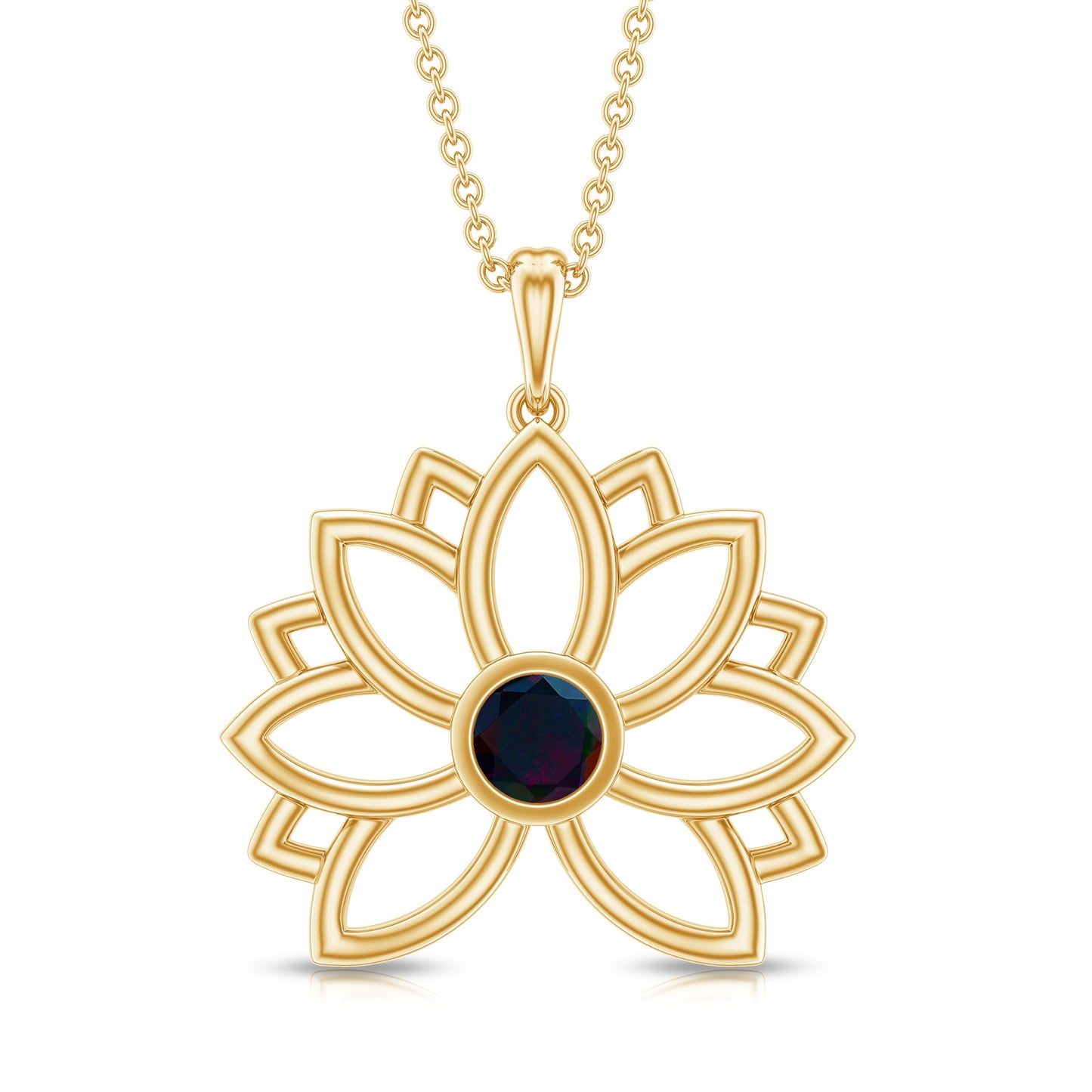 Natural Black Opal Flower Pendant Necklace for Women