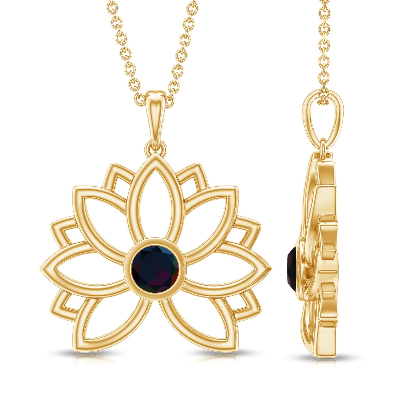 Natural Black Opal Flower Pendant Necklace for Women